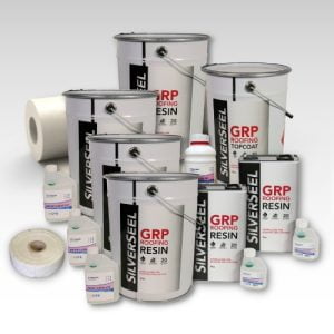 Contents - 35m2 Silverseel Fire Retardant Fibreglass Roofing Kit 2 x 450g